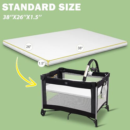 Pack and Play Mattress (38"x26"x1.25"), Portable Crib Mattress Pad for Pack N Play, Play Pen, Soft, Waterproof, Washable, Breathable Pad for Babies and Toddlers