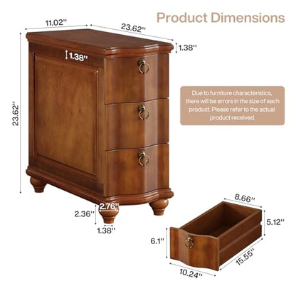 Tribesigns Wood Narrow End Table, Fully Assembled Walnut Nightstand | 3-Drawers Slim Side Table for Bedside, Small Spaces, Living Room, Bedroom, No Assembly Required