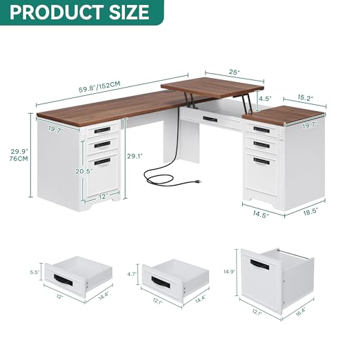 L Shaped Executive Desk with Lift Top & Drawers, view 3