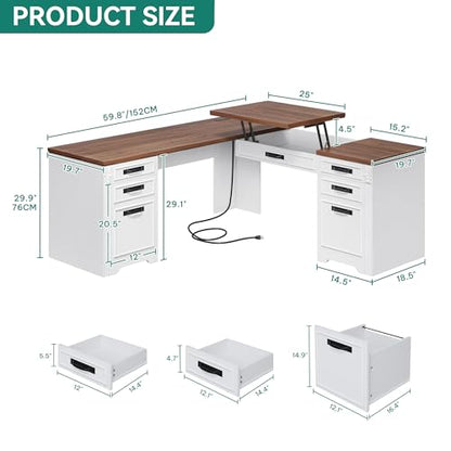 L Shaped Executive Desk with Lift Top & Drawers, view 3