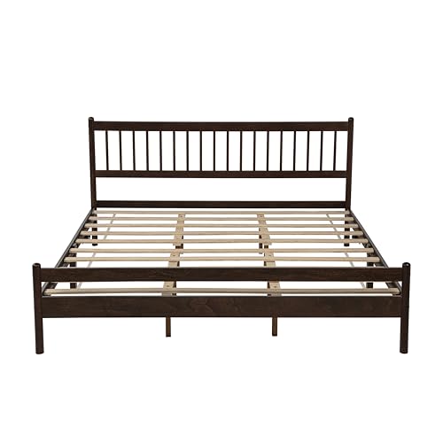 JIVOIT King Size Platform Bed with Headboard and Footboard, Traditional Style Pinewood Bed with Strengthened Bed Frame, Under-Bed Storage Space, No Box Spring Needed
