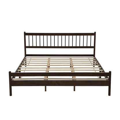 JIVOIT King Size Platform Bed with Headboard and Footboard, Traditional Style Pinewood Bed with Strengthened Bed Frame, Under-Bed Storage Space, No Box Spring Needed