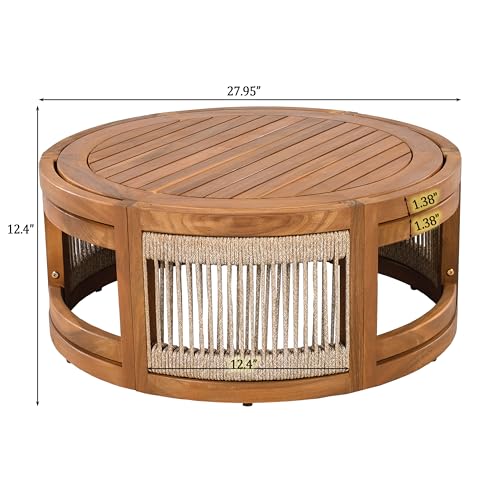 Nesbit 8-Seater Patio Furniture Set with Removable Cushion, 8 Piece Outdoor Acacia Wood Conversation Set, Wooden Outdoor Sectional Sofa Set with Coffee Table, Beige