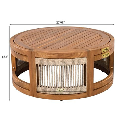 Nesbit 8-Seater Patio Furniture Set with Removable Cushion, 8 Piece Outdoor Acacia Wood Conversation Set, Wooden Outdoor Sectional Sofa Set with Coffee Table, Beige