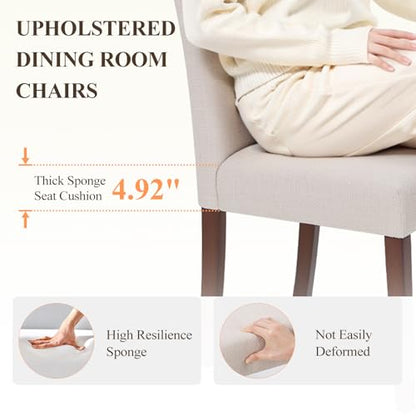 Upholstered Dining Chairs Set of 4, Modern Fabric Dining Room Chair, Wooden Dining Chair, Kitchen Side Chairs, Farmhouse Dinner Chair with High Back for Kitchen, Beige
