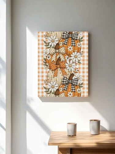 NuYeBiofx Thanksgiving Autumn Pumpkins Canvas Wall Art Prints,48"x32" Framed Picture Artwork Farm Daisy Floral Art Printed Canvas Oil Painting for Living Room Bedroom Office,Ready to Hang