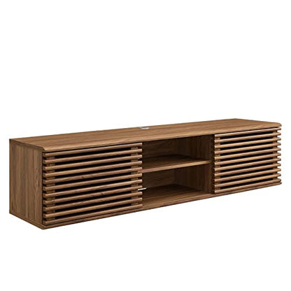 Render 60" Mid-Century Modern Wall Mount Media Console TV Stand, 60 Inch, Walnut, view 2