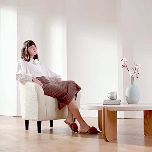 Yaheetech Sherpa Accent Chairs, Compact Furry Barrel Chairs with a Curved Silhouette for Small Spaces, Living Room, Bedroom, Ivory