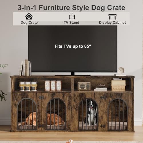 78.7" Double Dog Crate Furniture, Dog Kennel with Storage, Brown, view 8