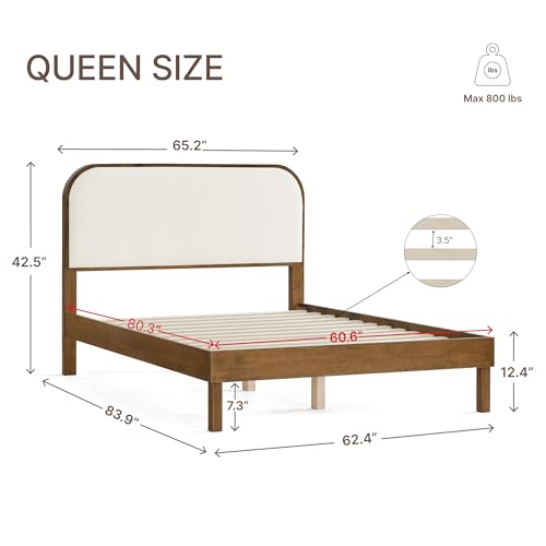 Wood Bed Frame with Upholstered Headboard, view 4