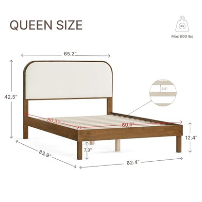 Wood Bed Frame with Upholstered Headboard, view 4