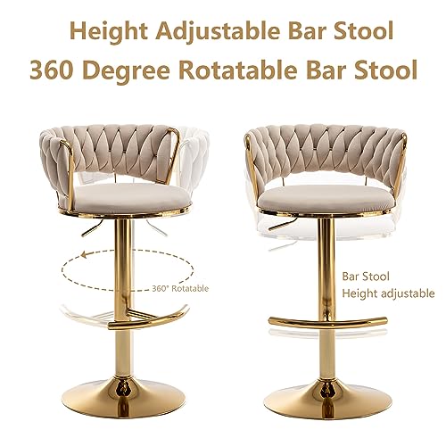 Velvet Bar Stools Set of 2, Counter Height Barstools with Low Back, view 7