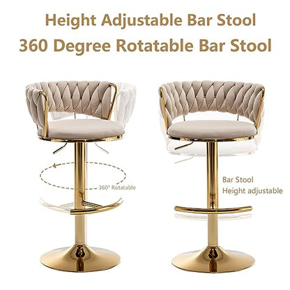 Velvet Bar Stools Set of 2, Counter Height Barstools with Low Back, view 7
