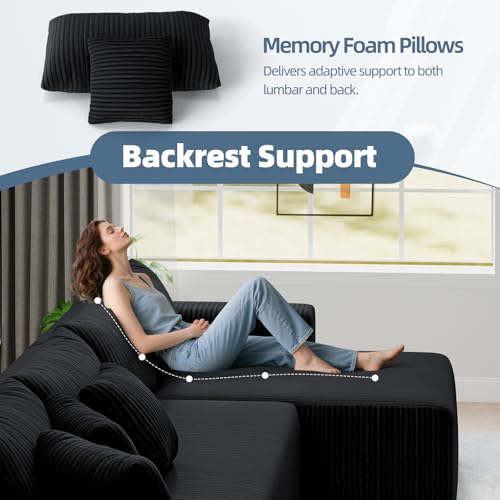Cloud Couch U-Shaped Sectional Sofa, 134'' Modular Boneless Couches for Living Room, Corduroy Deep Seat Sofa with 2 Chaise Lounges and 1 Loveseat, 30D High-Resilience Foam, No Assembly, Black