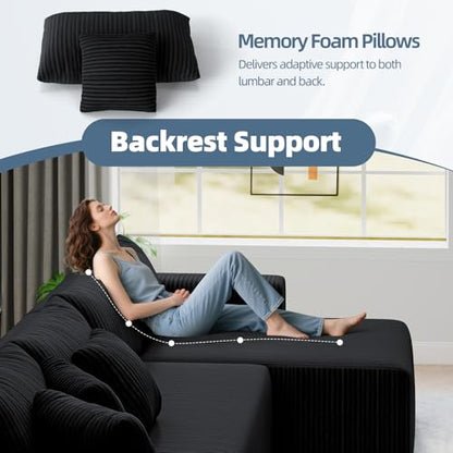 Cloud Couch U-Shaped Sectional Sofa, 134'' Modular Boneless Couches for Living Room, Corduroy Deep Seat Sofa with 2 Chaise Lounges and 1 Loveseat, 30D High-Resilience Foam, No Assembly, Black