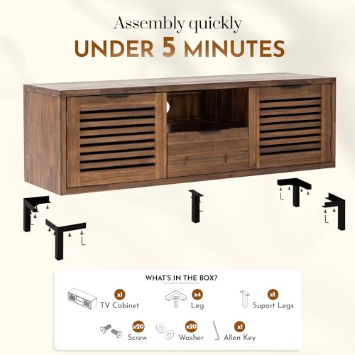 Millie Solid Wood TV Stand for TVs up to 65 Inches, Modern Farmhouse TV Stand with Rustic Charm, TV Stands for Living Room, Chestnut