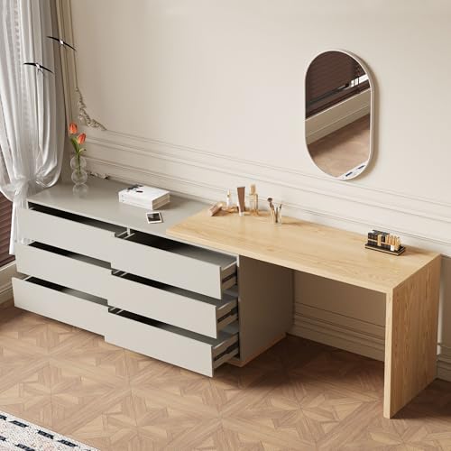 Modern Expandable Makeup Vanity Dresser Desk Combo With 6 Drawer, view 6
