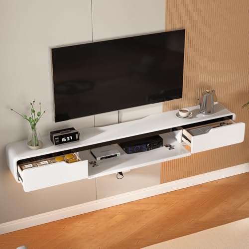 Floating TV Stand with 1 Door and 2 Drawers, 55inch, White, view 7