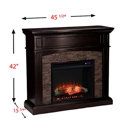 Grantham Convertible Touch Screen Electric Fireplace - Transitional Design, Brown Glass and Wood - Ideal for Living Room, Bedroom (FR9359)
