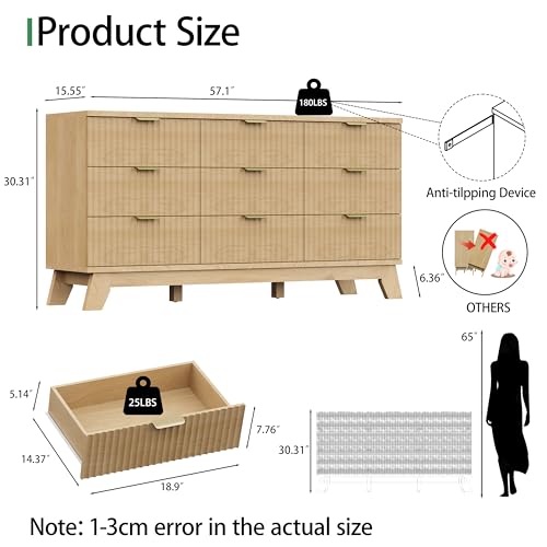 Fluted Dresser for Bedroom with 9 Drawers, view 3