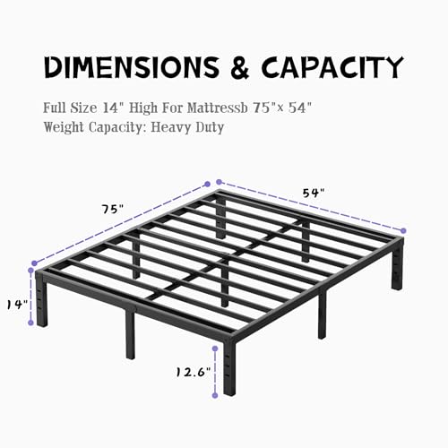 14 Inch High Metal Full Size Bed Frame, view 4