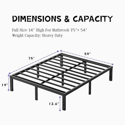 14 Inch High Metal Full Size Bed Frame, view 4