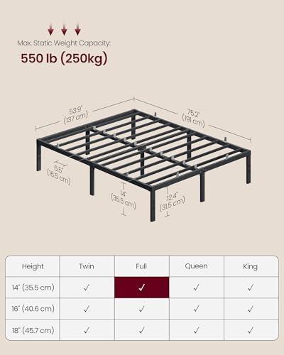 VASAGLE Full Metal Bed Frame, 14 Inches Tall, 1100 lb Weight Capacity, view 3