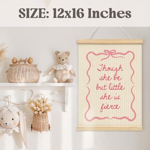 Girls Room Decor, Baby Girl Wooden Poster Hanger, Pink Bow Coquette Trendy Preppy Girly Wall Decor, 12x16 Inch
