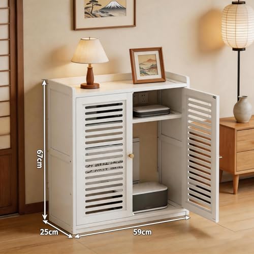 Wifi Router Storage Cabinet with Adjustable Shelves, 2-Tier Storage, view 3