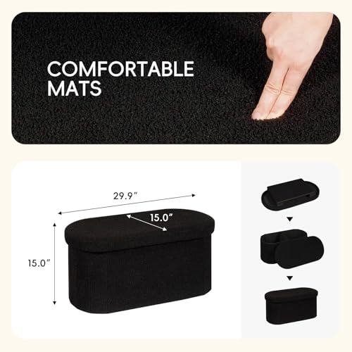 Storage Ottoman Bench Tufted Oval Ottomans Bench Foot Rest, Boulce Bench with Storage 30"x15"x15" (Black)