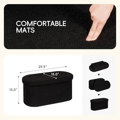 Storage Ottoman Bench Tufted Oval Ottomans Bench Foot Rest, Boulce Bench with Storage 30"x15"x15" (Black)