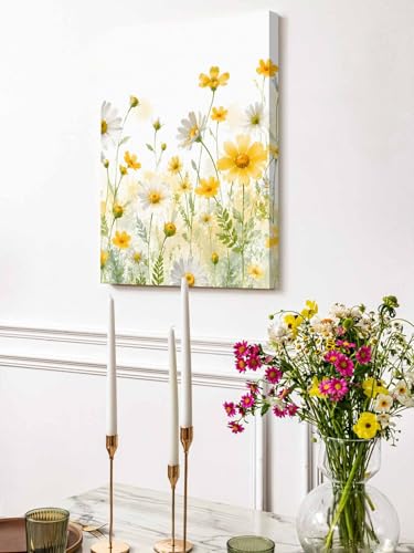 NuYeBiofx Garden Flowers Daisy Canvas Wall Art Prints,30"x20" Framed Picture Artwork Minimalist Pastoral Floral Art Printed Canvas Oil Painting for Living Room Bedroom Office,Ready to Hang