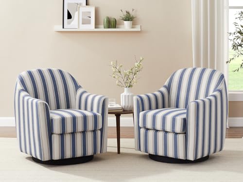Swivel Accent Chair, Swivel Barrel Chair Modern Upholstered Round Armchair, Comfy Club Reading Chairs for Adults, Reading Accent Chairs for Living Room, Bedroom, Office (Navy Stripe)