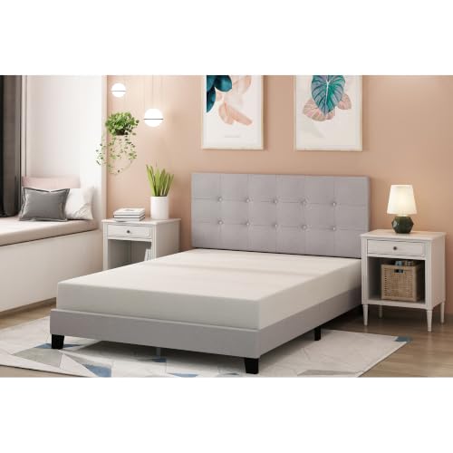 Laval Bed Frame, Queen Size Upholstered Bedframe, Light Grey, view 4