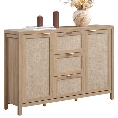 52 Inch Sideboard Buffet Cabinet with Storage, Rattan Credenza, view 2