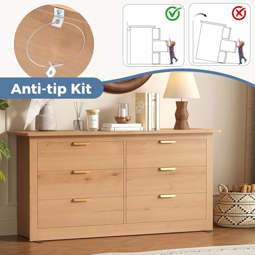 6-Drawer Storage Cabinet, 59" Wide Modern Chest of Drawers, Wood, view 8