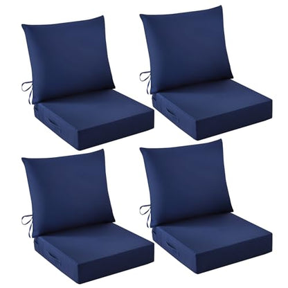 Outdoor Chair Cushions, 24 x 24 Inch Outdoor Cushion for Patio Furniture, Patio Chair Cushion, Waterproof & Fade Resistant Deep Patio Furniture Cushions Set with Handle and Ties, Navy Blue (Set of 4)