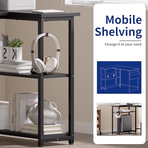 40 Inch L Shaped Computer Desk with Reversible Side Storage Shelves, view 7