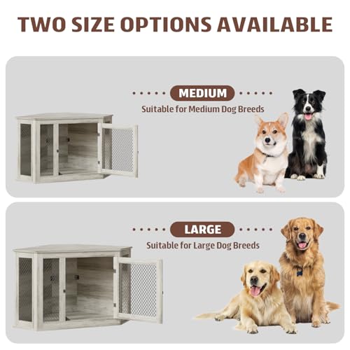 52 inch Corner Dog Crate Furniture, Wooden Dog Kennel Furniture with Mesh, view 7