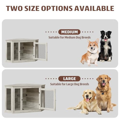 52 inch Corner Dog Crate Furniture, Wooden Dog Kennel Furniture with Mesh, view 7