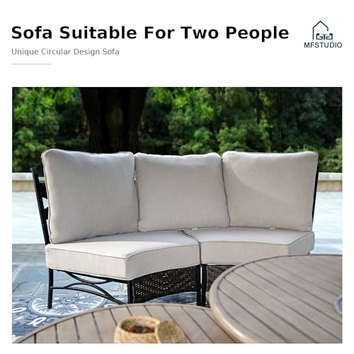 Patio Furniture Set, 6 Seats Half-Moon Curved Outdoor Sectional Sofa Conversation Set, Woven Rattan Patio Couch for Backyard, Garden, Deck