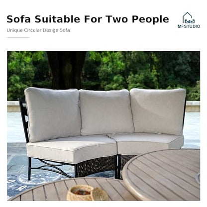 Patio Furniture Set, 6 Seats Half-Moon Curved Outdoor Sectional Sofa Conversation Set, Woven Rattan Patio Couch for Backyard, Garden, Deck