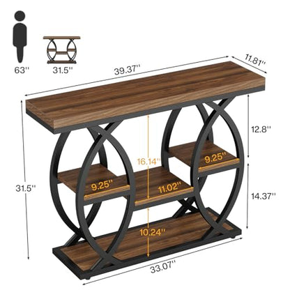 Tribesigns 39.4" Console Table, Industrial 4-Tier Sofa Table Entryway Table with Storage Shelves, Narrow Wood Accent Tables with Metal Frame for Small Spaces, Hallway, Foyer, Rustic Brown