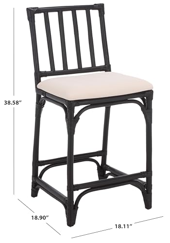 SAFAVIEH Furniture - Amal 23.6" Seat Height Counter Stool - White & Black - Handwoven Rattan Design - Fully Assembled - Ideal for Kitchen, Dining Room & Kitchen Island (BST6510C)