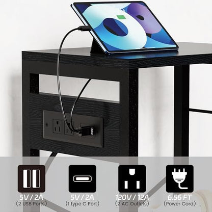 End Table with LED Light, Record Player Stand with Charging Station, view 6