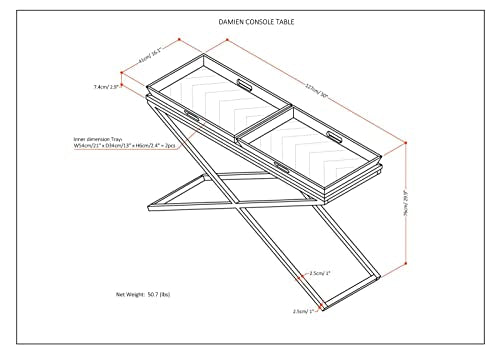 Damien SOLID AGED ELM WOOD and Metal 50 inch Wide Modern Industrial Console Table in Distressed Natural Elm for the Living room Entryway and Bedroom