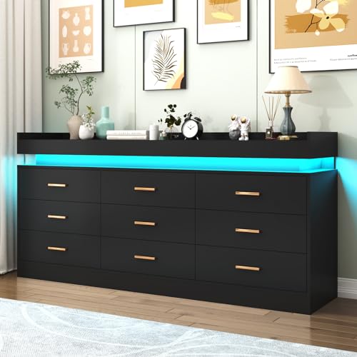 9 Drawer Dresser with LED Light and Charging Station, view 2