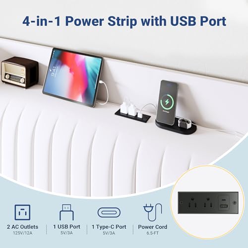 King Size Platform Bed Frame with USB Charging Station and Storage, view 6