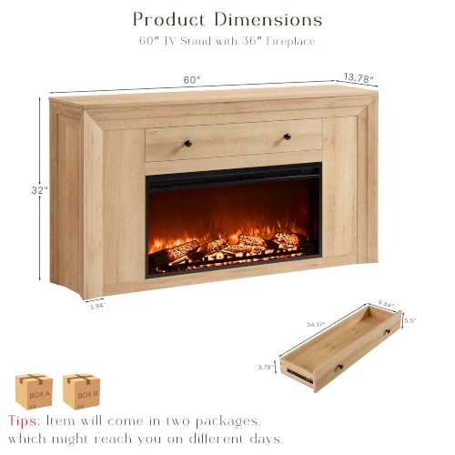 60" Electric Fireplace with Mantel,TV Stand with 36" Electric Fireplace, view 3