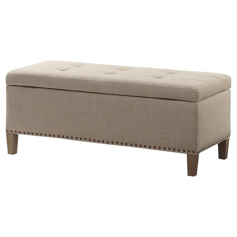 Shandra Storage Rectangular Ottoman Tufted Top Linen Look Fabric with Large Storage Space Accent Furniture for the Living Room, Medium, Natural